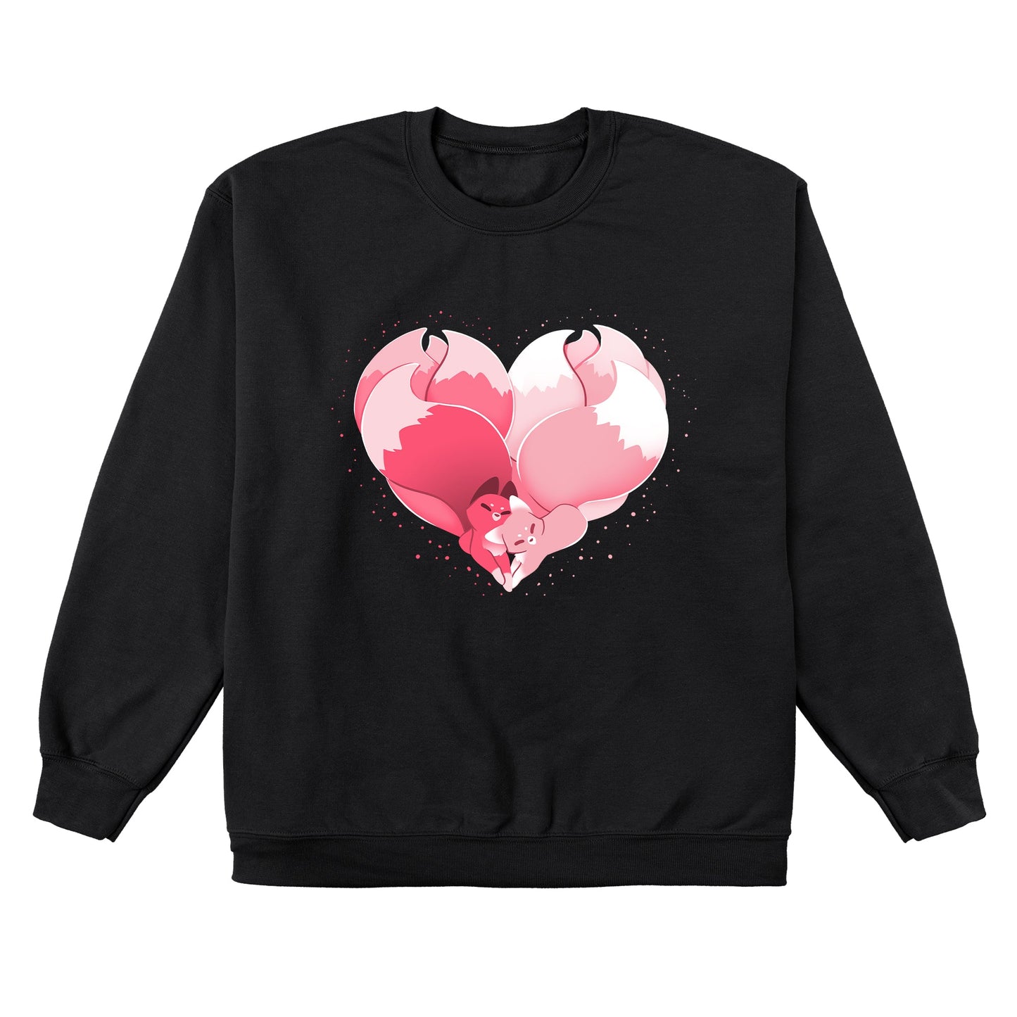 Crew Neck Sweatshirt_TeeTurtle Kitsune Heart black design featuring two kitsunes cuddling together and forming a heart with their tails.