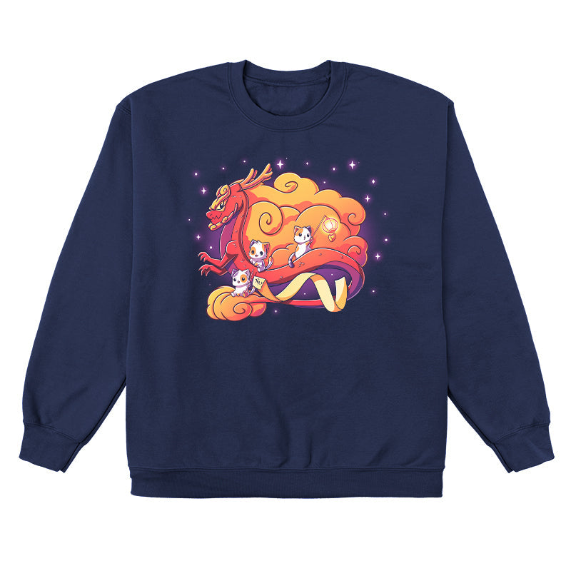 Crew Neck Sweatshirt_TeeTurtle Lunar New Year kitties navy blue design featuring a dragon surrounded by cats.