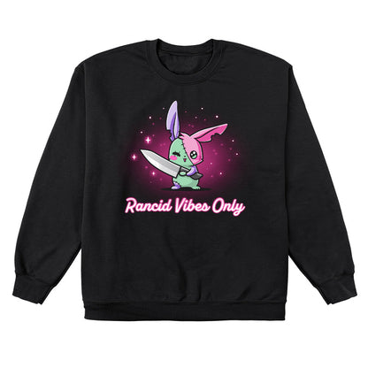 Crew Neck Sweatshirt_TeeTurtle black Rancid Vibes Only. Featuring a patchwork bunny holding a large knife.