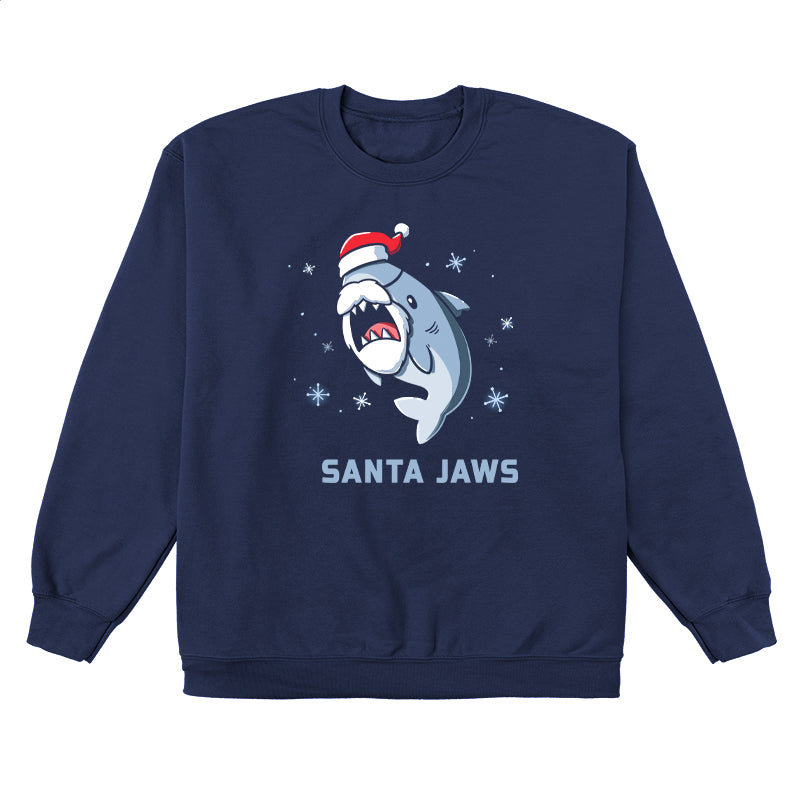 Crew Neck Sweatshirt_TeeTurtle Santa Jaws navy blue design featuring a Christmas shark dressed up as Santa