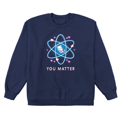 Crew Neck Sweatshirt_TeeTurtle You Matter navy blue design featuring a cat hugging a heart, surrounded by an atomic structure.