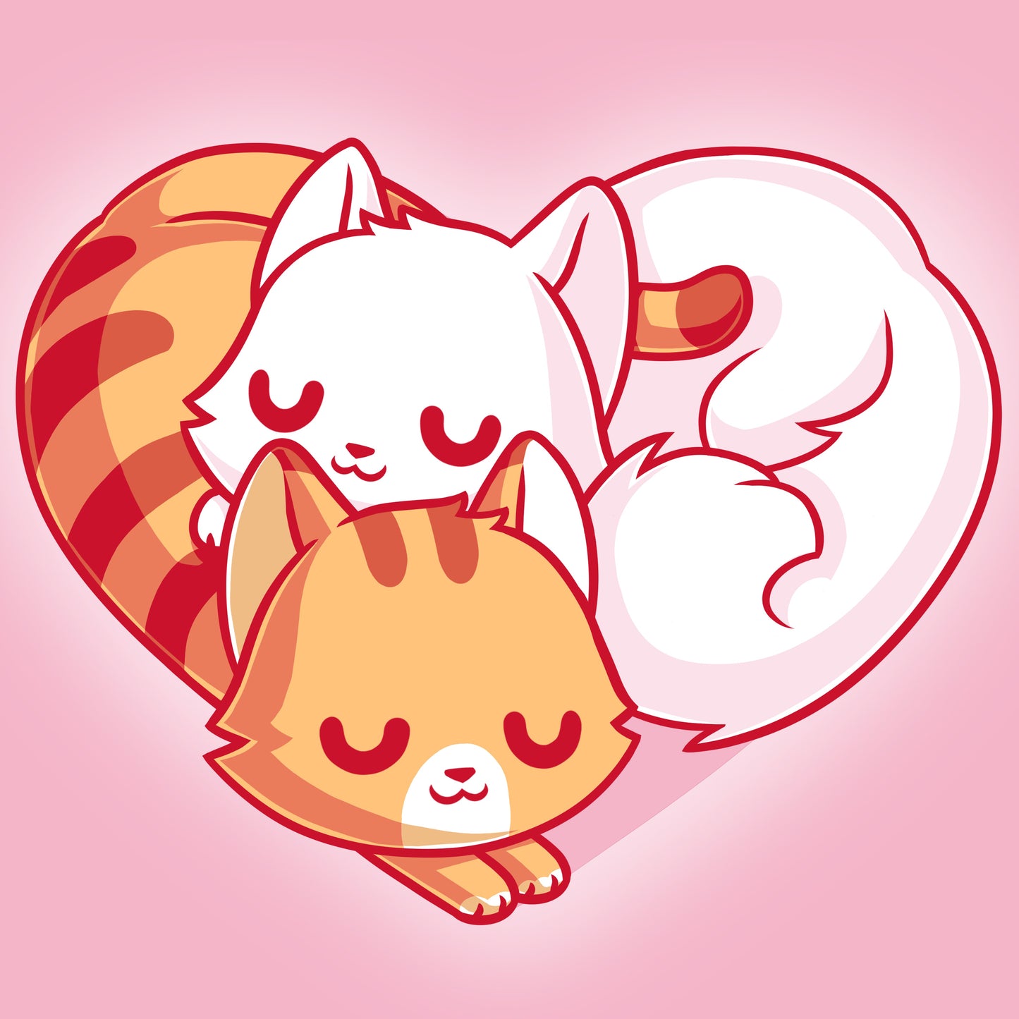 Premium Cotton T-shirt_TeeTurtle Cuddling Kitties pink t-shirt featuring two cats snuggling together, forming a heart shape with their bodies and tails.