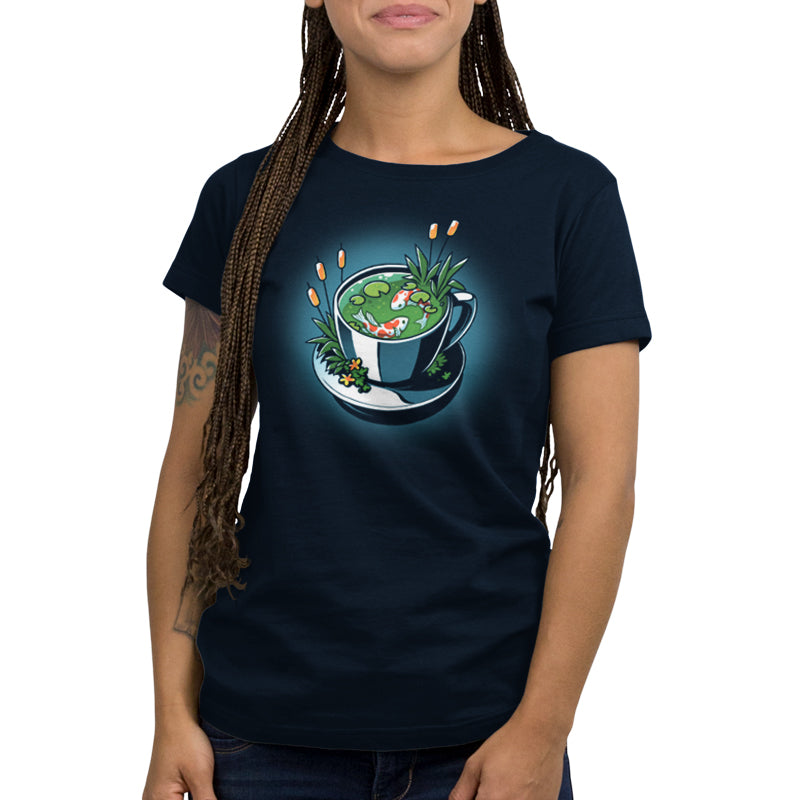 Premium Cotton T-shirt_TeeTurtle Cup of Koi navy blue t-shirt featuring artistic teacup with two koi fish inside.