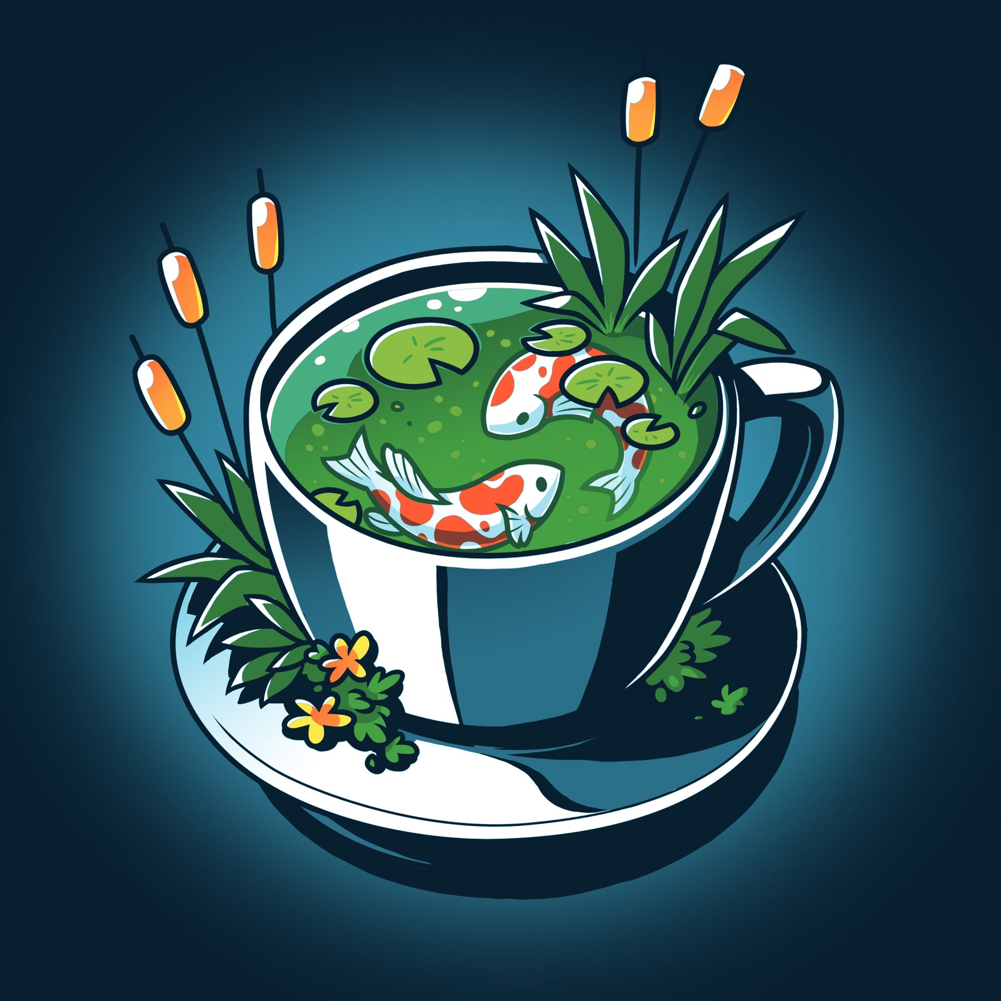 Premium Cotton T-shirt_TeeTurtle Cup of Koi navy blue t-shirt featuring artistic teacup with two koi fish inside.