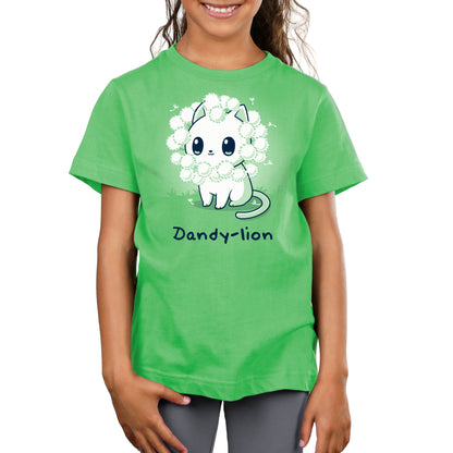 Premium Cotton T-shirt_TeeTurtle Dandy-lion apple t-shirt featuring a white cat with a dandelion fluff mane and a pun underneath it.