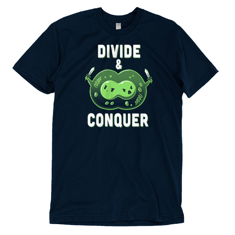 Premium Cotton T-shirt_TeeTurtle Divide & Conquer navy blue t-shirt featuring a dividing cell armed with swords.