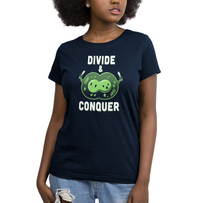 Premium Cotton T-shirt_TeeTurtle Divide & Conquer navy blue t-shirt featuring a dividing cell armed with swords.