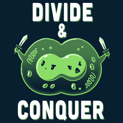 Premium Cotton T-shirt_TeeTurtle Divide & Conquer navy blue t-shirt featuring a dividing cell armed with swords.