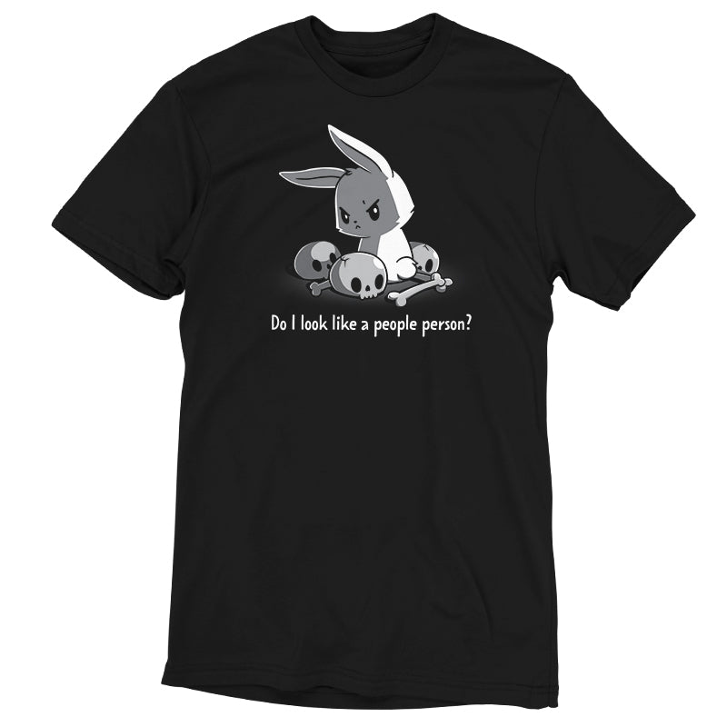 Premium Cotton T-shirt_TeeTurtle Do I Look Like a People Person black t-shirt featuring a bunny with an angry expression sitting among skulls and bones. The text reads "Do I Look Like a People Person?"