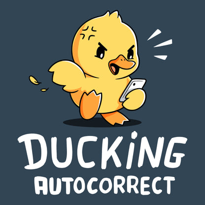 Premium Cotton T-shirt_TeeTurtle Ducking Autocorrect denim blue t-shirt featuring an angry duck yelling at their phone.