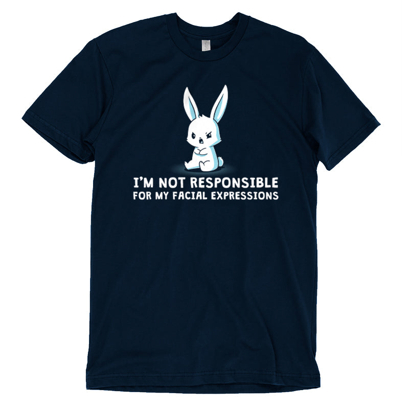 Premium Cotton T-shirt_Cartoon bunny with a grumpy face sits with crossed arms on this super soft cotton apparel, text below reads "I'M NOT RESPONSIBLE FOR MY FACIAL EXPRESSIONS." The I'm Not Responsible For My Facial Expressions by monsterdigital.