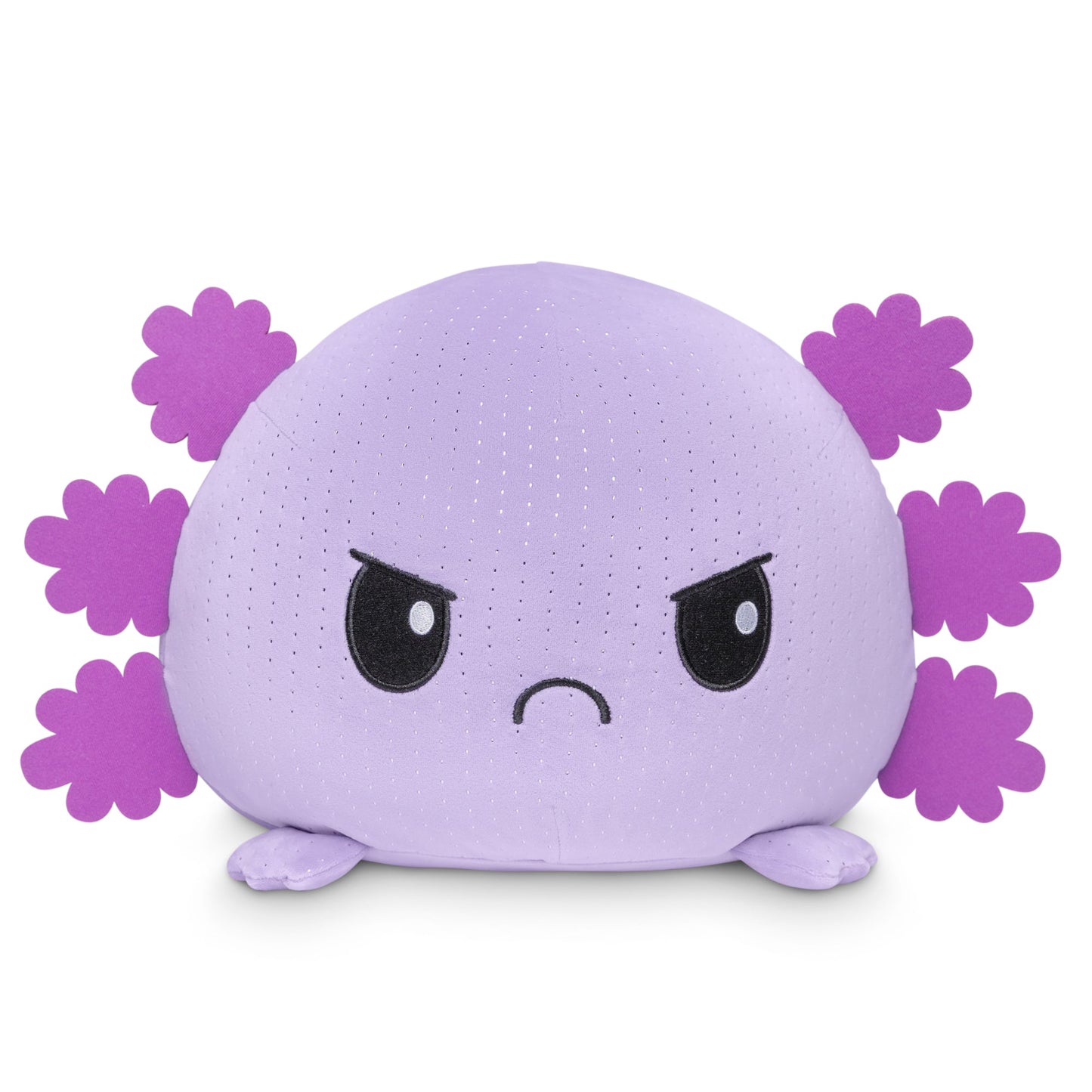 A Giant Moody Axolotl Plushie adorned with purple flowers perfect for decorating or cuddling, made by TeeTurtle.