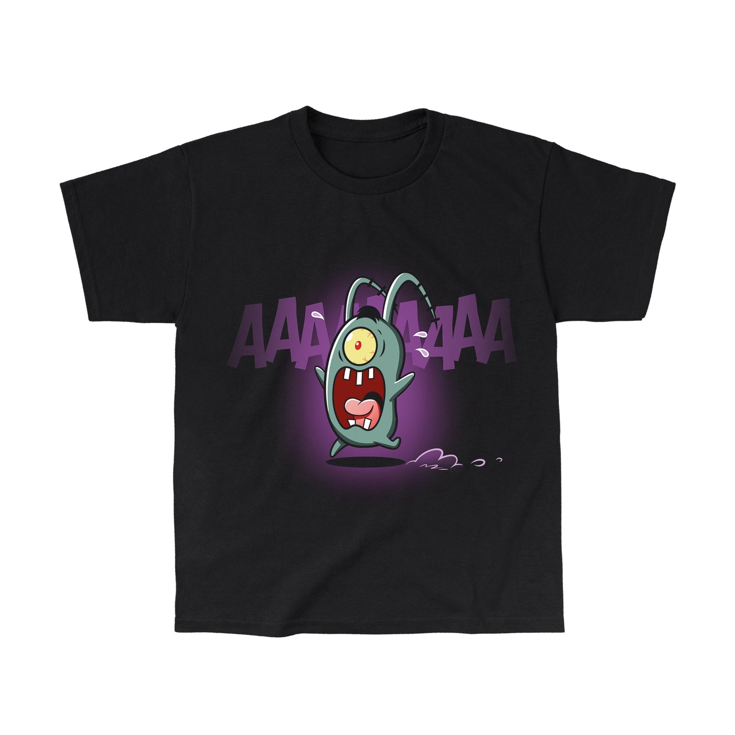 Classic Cotton T-shirt_TeeTurtle black Screaming Plankton apparel featuring Plankton screaming and running away.