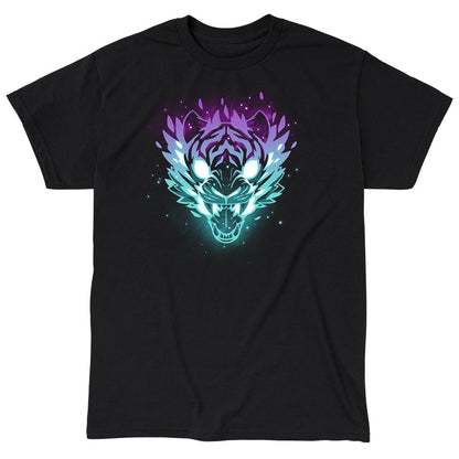 Classic Cotton T-shirt_TeeTurtle Astral Roar black t-shirt featuring a tiger head with neon blue and purple hues.