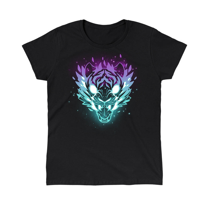 Classic Cotton T-shirt_TeeTurtle Astral Roar black t-shirt featuring a tiger head with neon blue and purple hues.