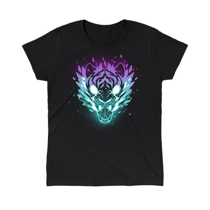 Classic Cotton T-shirt_TeeTurtle Astral Roar black t-shirt featuring a tiger head with neon blue and purple hues.