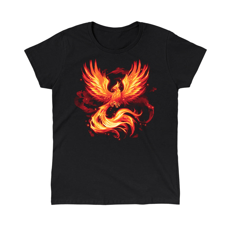 Classic Cotton T-shirt_TeeTurtle Fiery Phoenix black t-shirt featuring a phoenix with outstretched wings, glowing with fiery orange and yellow flames.