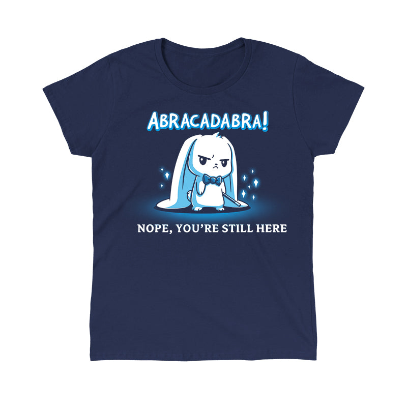 Classic Cotton T-shirt_TeeTurtle Abracadabra navy blue t-shirt featuring a serious-looking white rabbit wearing a bow tie and holding a magic wand 