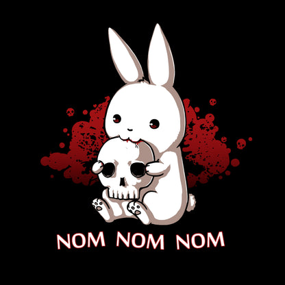 Classic Cotton T-shirt_TeeTurtle Adorable Monstrosity black t-shirt featuring an adorable bunny biting into a skull with the words "nom nom nom."