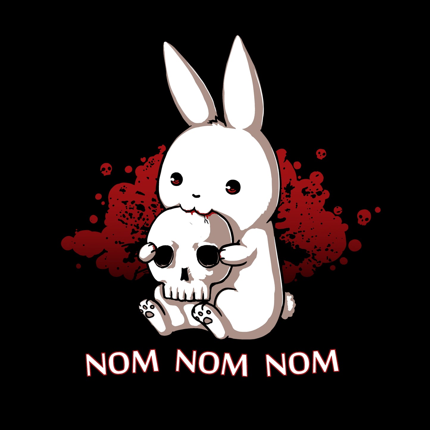 Long Sleeve T-shirt_TeeTurtle Adorable Monstrosity black t-shirt featuring an adorable bunny biting into a skull with the words "nom nom nom."