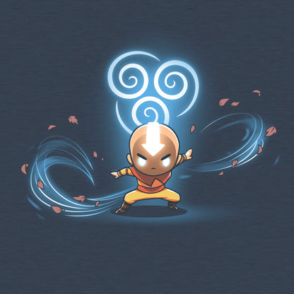 Classic Cotton T-shirt_TeeTurtle heather navy Air Nomads apparel featuring Aang in Avatar state with the air symbol and swirling winds in the background.