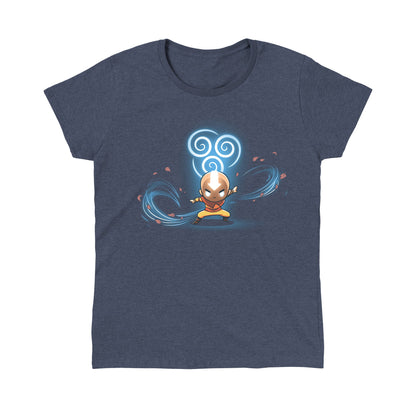 Classic Cotton T-shirt_TeeTurtle heather navy Air Nomads apparel featuring Aang in Avatar state with the air symbol and swirling winds in the background.