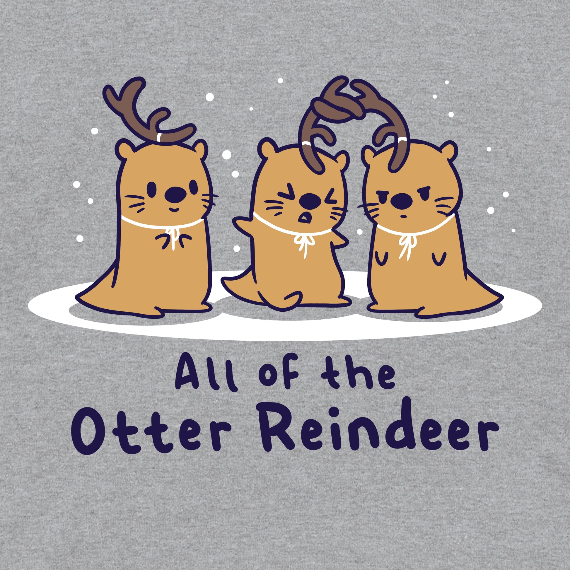 Long Sleeve T-shirt_TeeTurtle All Of The Otter Reindeer heather gray t-shirt featuring otters dressed as Christmas reindeer.