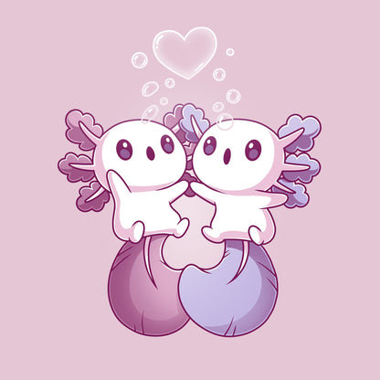 Classic Cotton T-shirt_TeeTurtle Alotl Love t-shirt featuring one pink and one blue axolotl holding hands underneath a heart-shaped bubble.