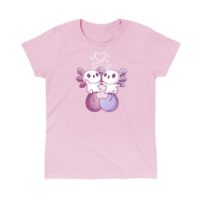 Classic Cotton T-shirt_TeeTurtle Alotl Love t-shirt featuring one pink and one blue axolotl holding hands underneath a heart-shaped bubble.