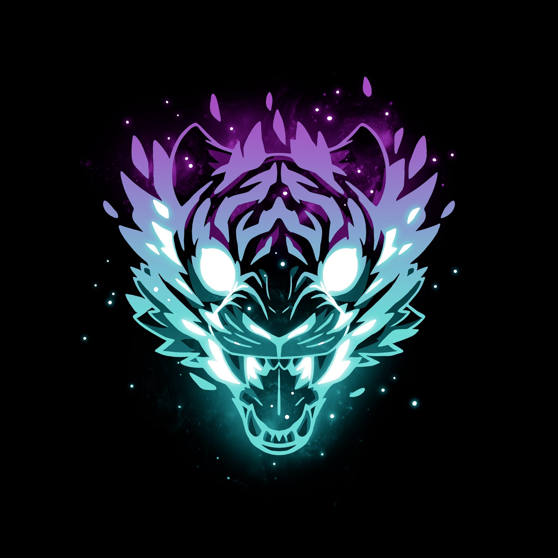 Classic Cotton T-shirt_TeeTurtle Astral Roar black t-shirt featuring a tiger head with neon blue and purple hues.