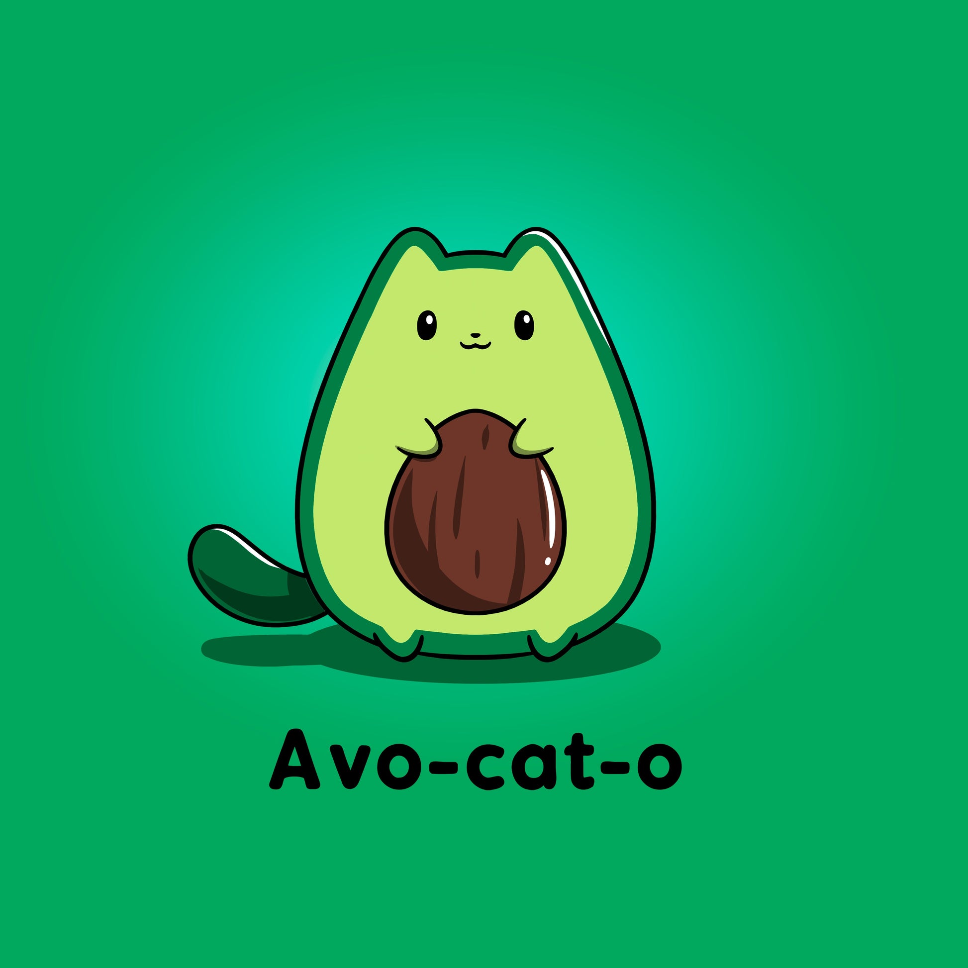 Classic Cotton T-shirt_TeeTurtle Avo-cat-o irish green t-shirt featuring an avocado-shaped green cat holding a brown avocado pit, with the text "Avo-cat-o" written below in this fun animal design.