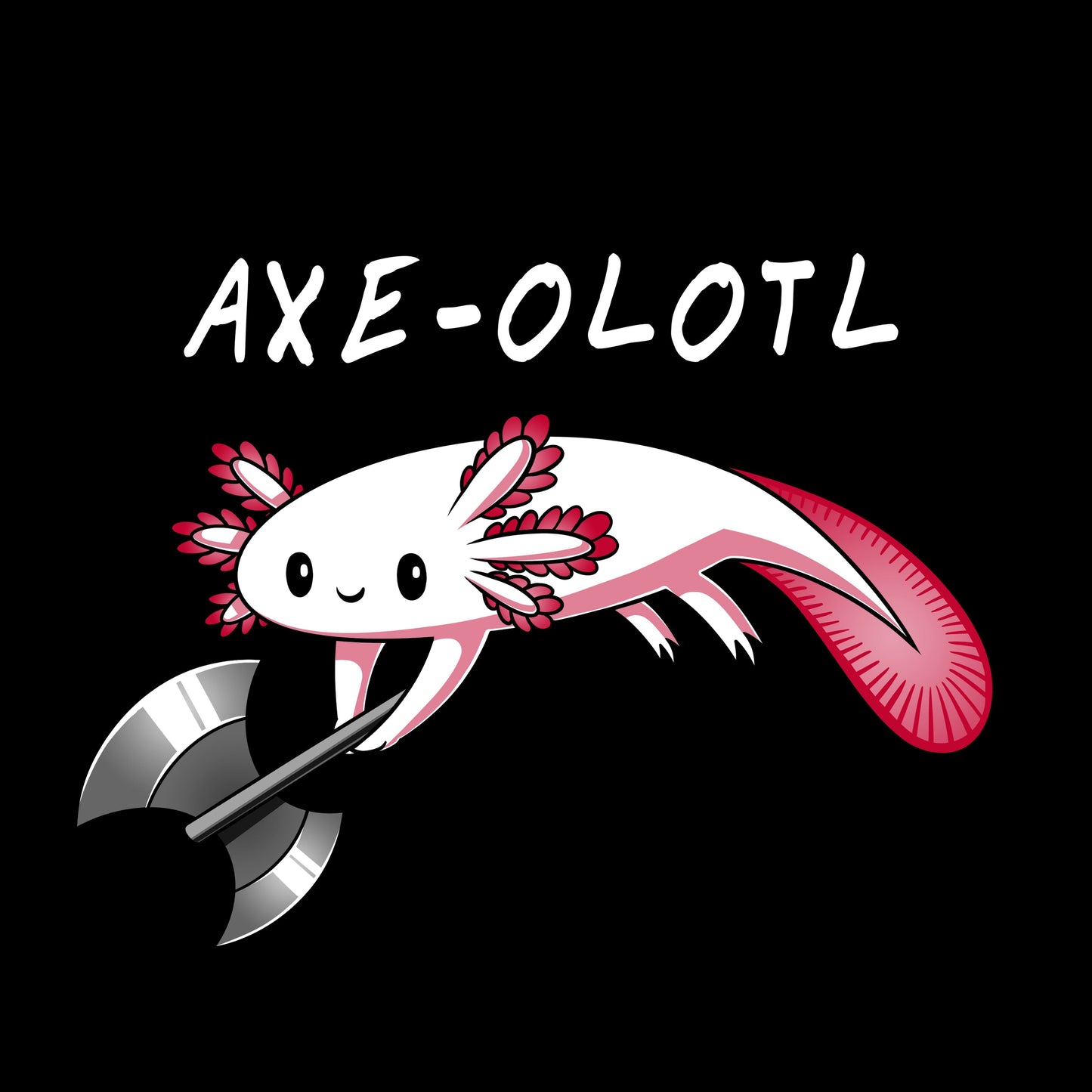 Classic Cotton T-shirt_A drawing of a smiling axolotl holding an axe, with "AXE-OLOTL" written above it. Available on a super soft ringspun cotton Black Unisex apparelfor the ultimate comfort. This Axe-olotl apparel from monsterdigital is perfect for any quirky graphic apparelenthusiast!