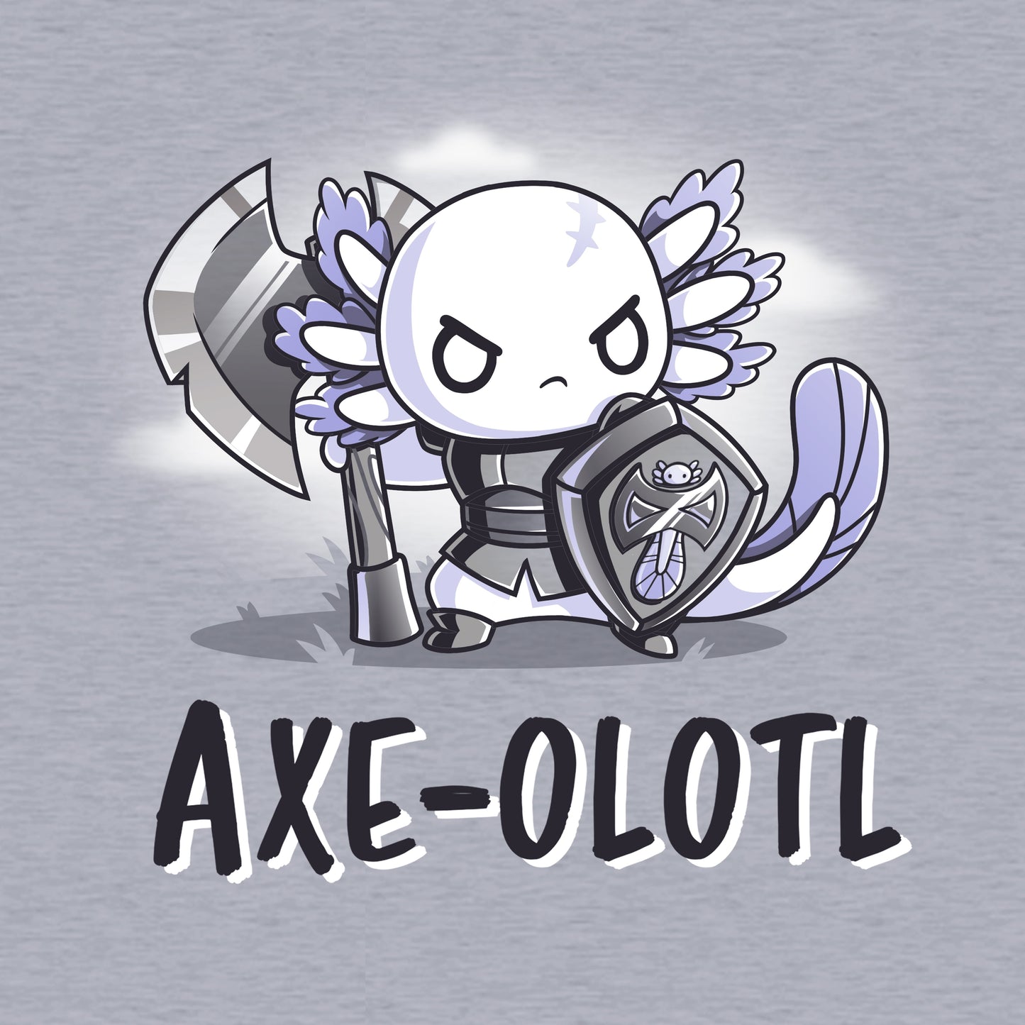 Classic Cotton T-shirt_TeeTurtle heather gray Axe-olotl Warrior featuring a fantasy warrior axolotl.