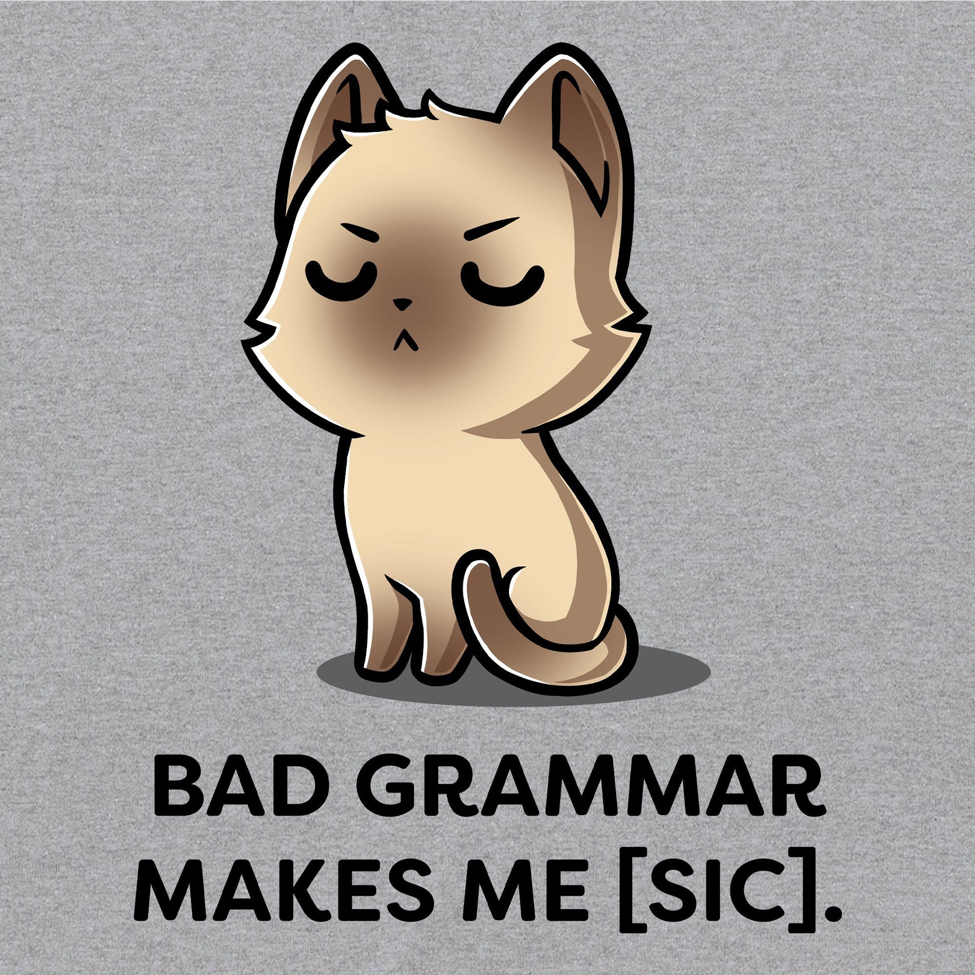 Classic Cotton T-shirt_TeeTurtle Bad Grammar heather gray t-shirt featuring a disappointed siamese cat with a grammar pun below it.