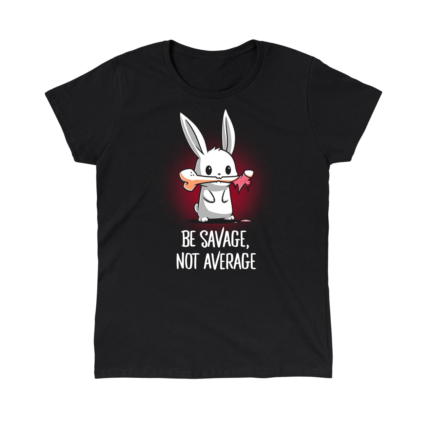 Classic Cotton T-shirt_TeeTurtle Be Savage, Not Average black t-shirt featuring a dark and dangerous bunny holding a bone in its mouth.