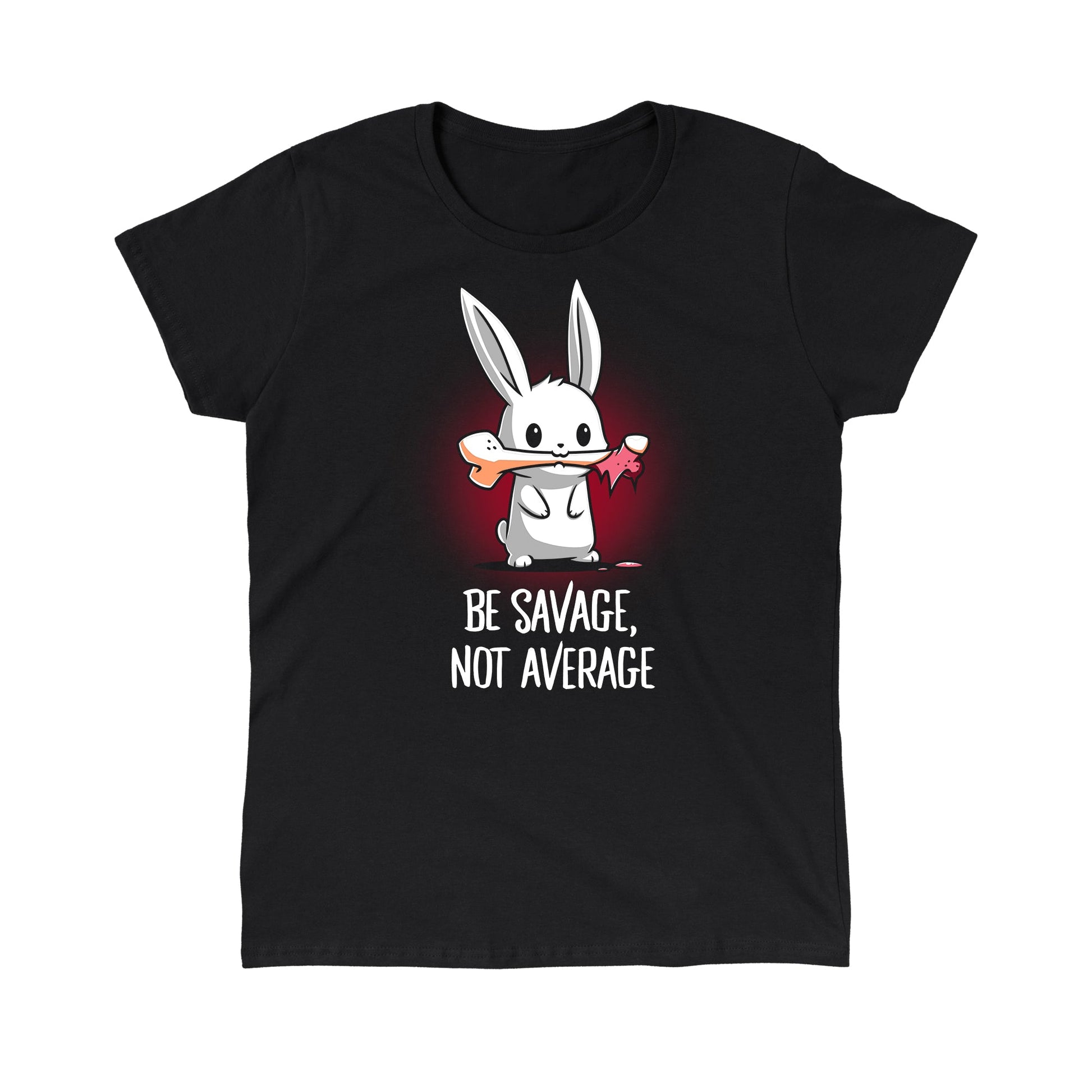 Classic Cotton T-shirt_TeeTurtle Be Savage, Not Average black t-shirt featuring a dark and dangerous bunny holding a bone in its mouth.