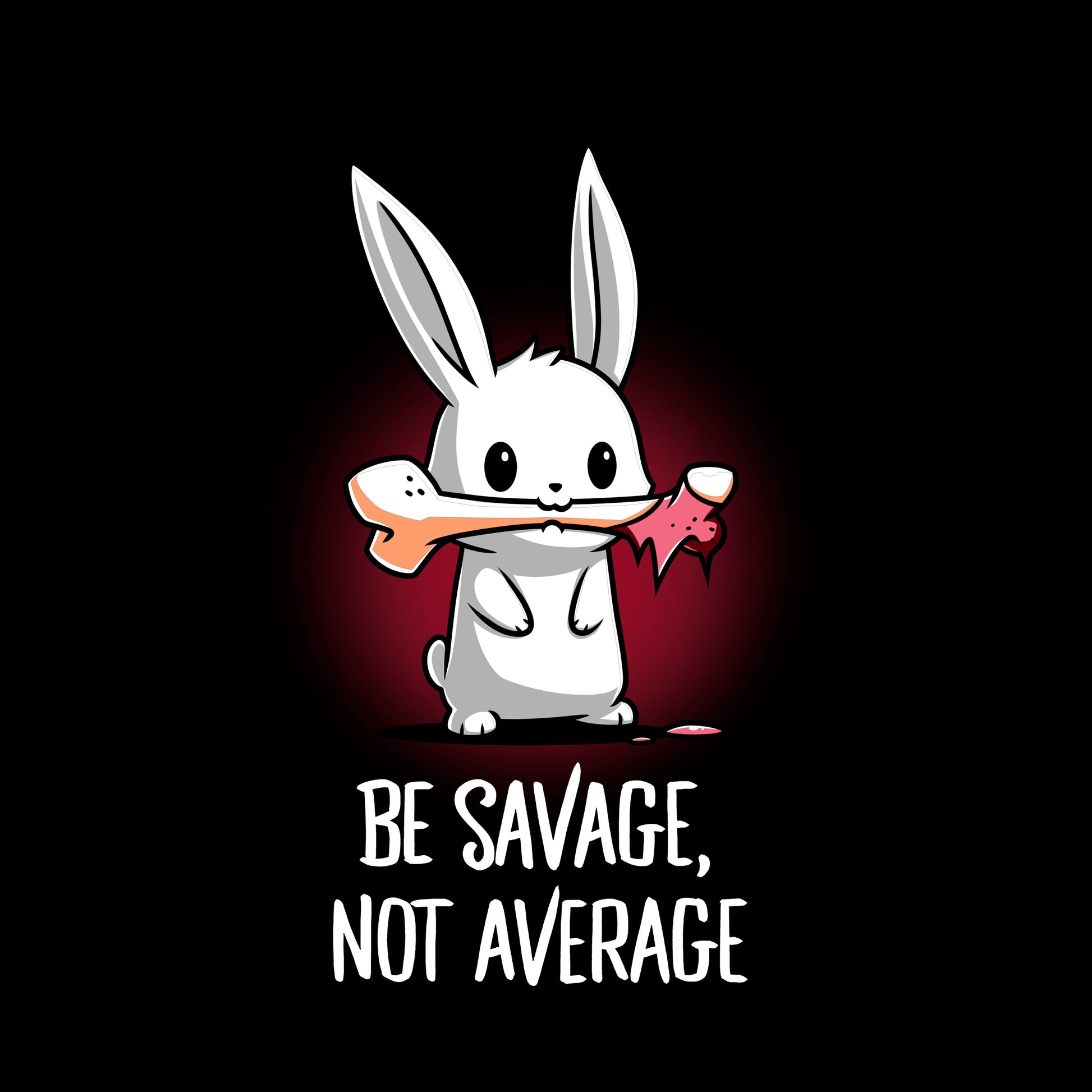 Long Sleeve T-shirt_TeeTurtle Be Savage, Not Average black t-shirt featuring a dark and dangerous bunny holding a bone in its mouth.