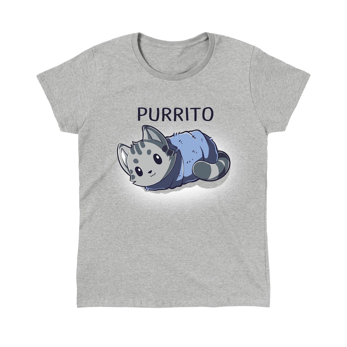 Classic Cotton T-shirt_TeeTurtle heather gray Blanket Purrito t-shirt featuring a gray cat wrapped in a blanket.