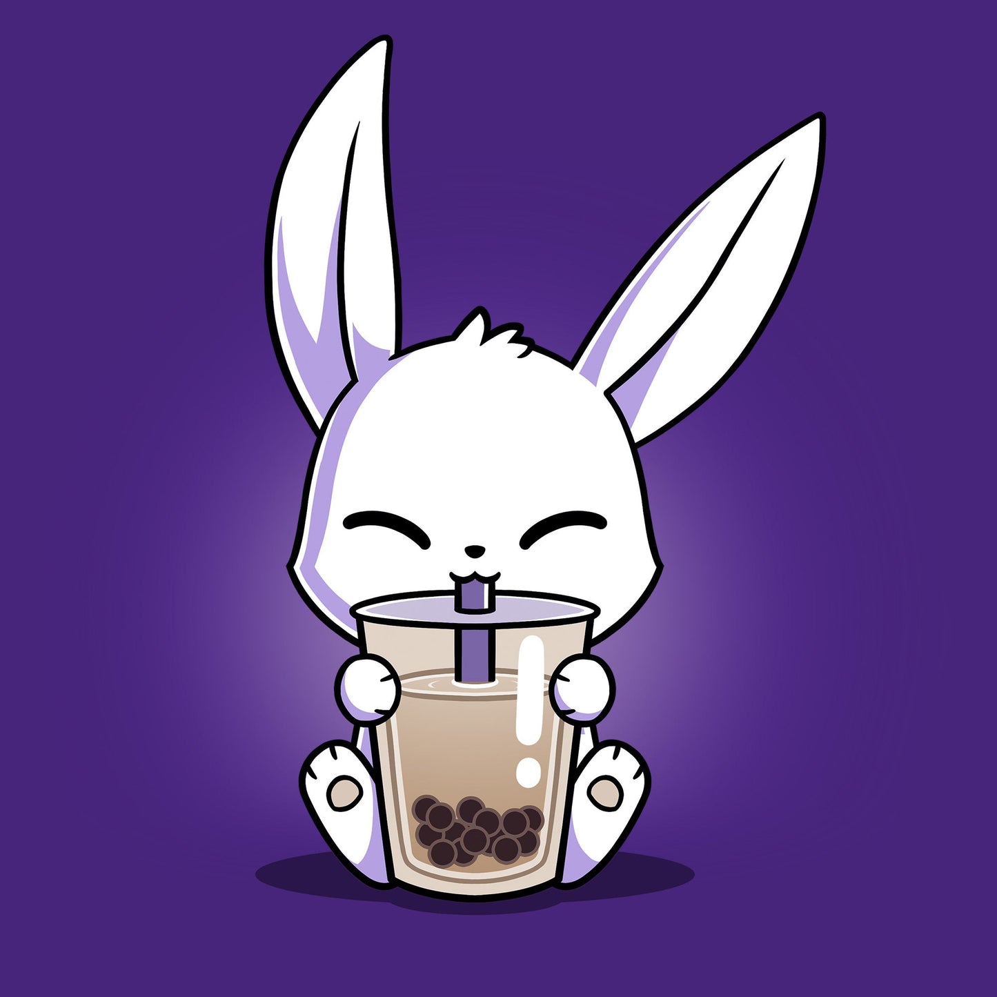 Classic Cotton T-shirt_Teeturtle Boba Bunny purple t-shirt featuring a cute white-furred bunny happily sipping a cup of Boba Tea.
