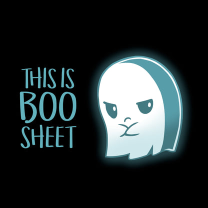 Classic Cotton T-shirt_TeeTurtle black Boo Sheet. Featuring a grumpy ghost saying, "This is Boo Sheet".