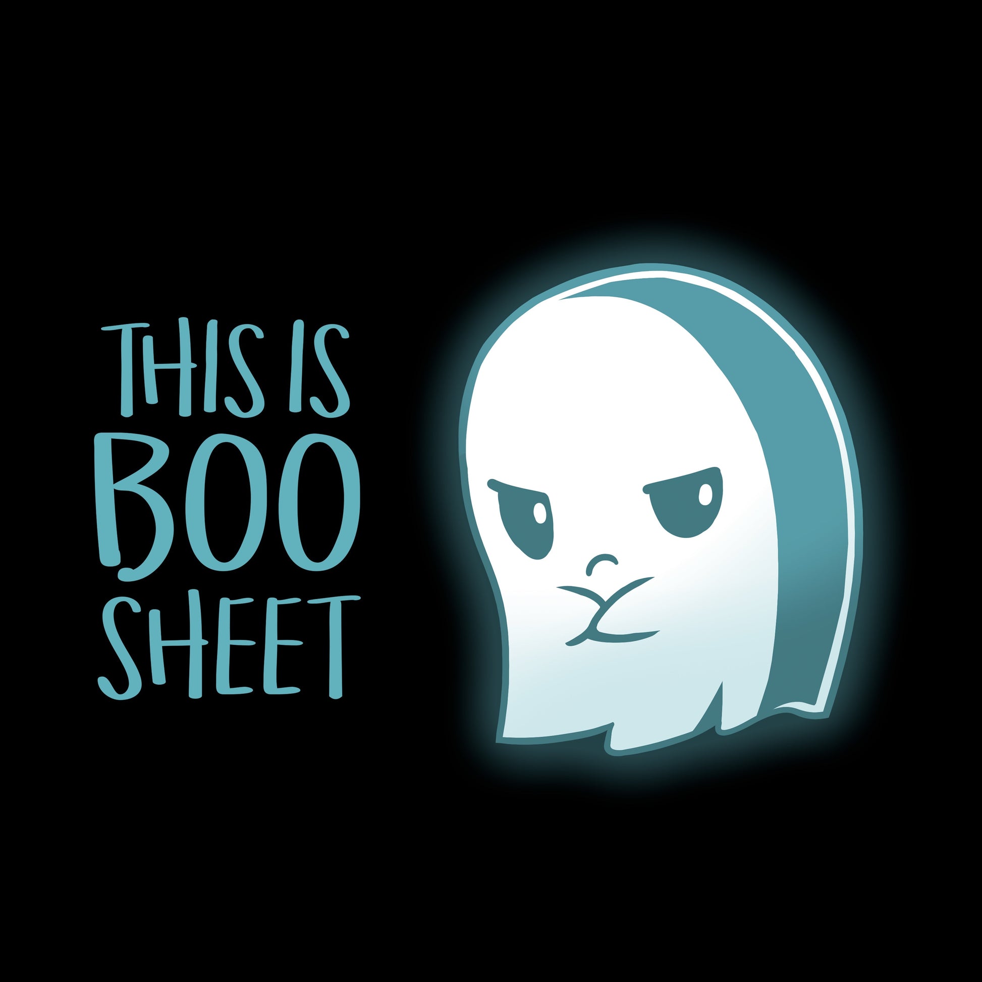 Pullover Hoodie_TeeTurtle black Boo Sheet. Featuring a grumpy ghost saying, "This is Boo Sheet".