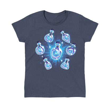 Classic Cotton T-shirt_TeeTurtle heather navy Bottled Dice t-shirt featuring a set of dice in potion bottles.