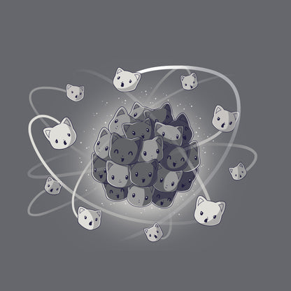 Classic Cotton T-shirt_TeeTurtle charcoal gray Cat-ion. Featuring a nucleus made out of cat faces with other atoms made out of cat faces orbiting it.