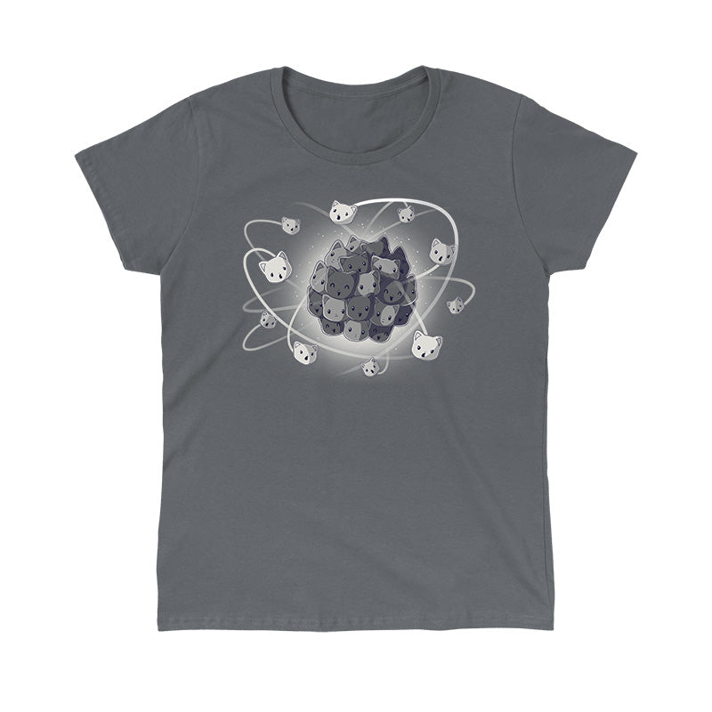 Classic Cotton T-shirt_TeeTurtle charcoal gray Cat-ion. Featuring a nucleus made out of cat faces with other atoms made out of cat faces orbiting it.