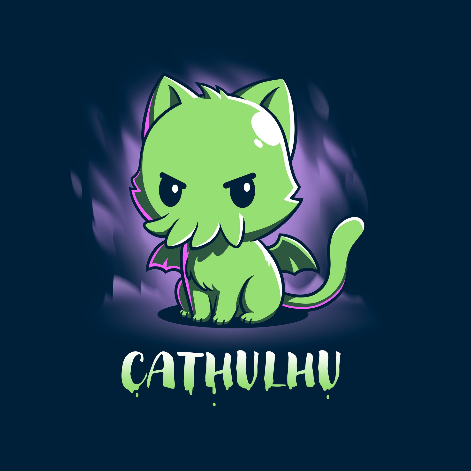 Classic Cotton T-shirt_TeeTurtle Cathulhu navy blue t-shirt featuring a cat with tentacles.