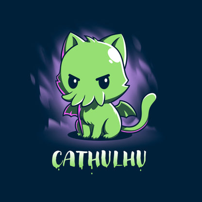 Long Sleeve T-shirt_TeeTurtle Cathulhu navy blue t-shirt featuring a cat with tentacles.