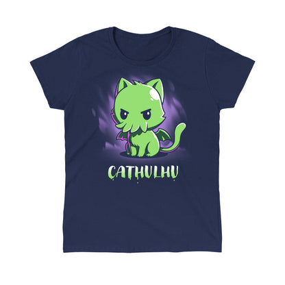 Classic Cotton T-shirt_TeeTurtle Cathulhu navy blue t-shirt featuring a cat with tentacles.