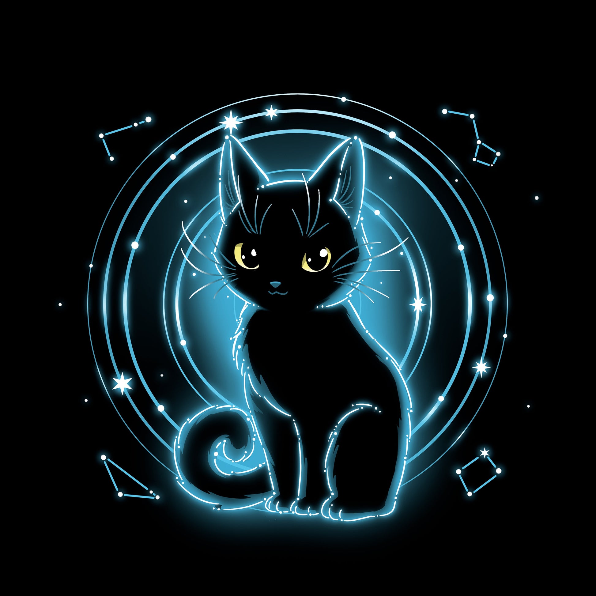 Pullover Hoodie_TeeTurtle Celestial Cat black design featuring a celestial cat in front of a starry background.