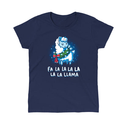 Classic Cotton T-shirt_TeeTurtle Christmas Llama navy blue t-shirt featuring llama wearing a Christmas themed wreath.