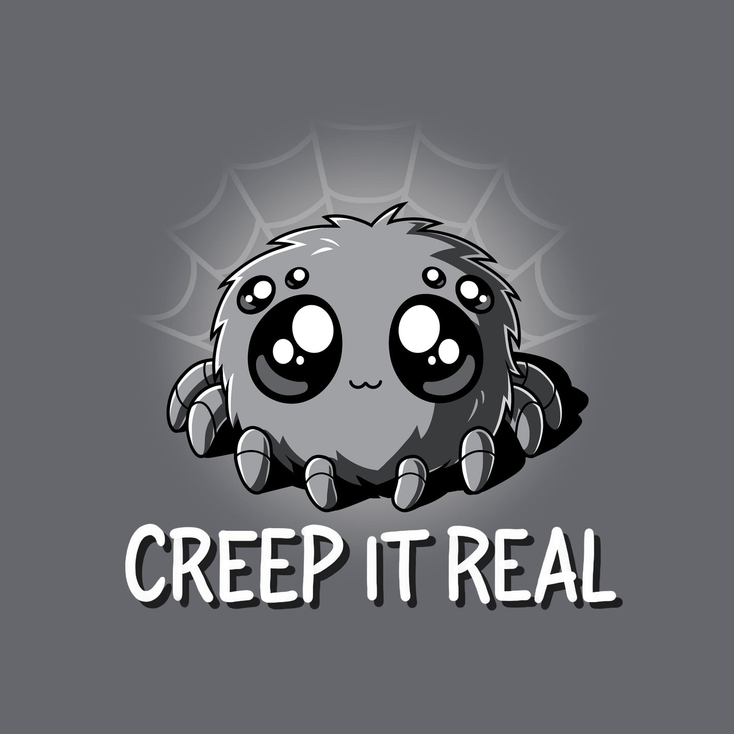 Classic Cotton T-shirt_TeeTurtle charcoal gray Creep It Real. Featuring a spider with large, cute eyes.